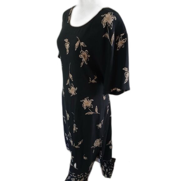 Vintage Kamali & Co. black short sleeve midi dress tie back size 3-X - Picture 2 of 4